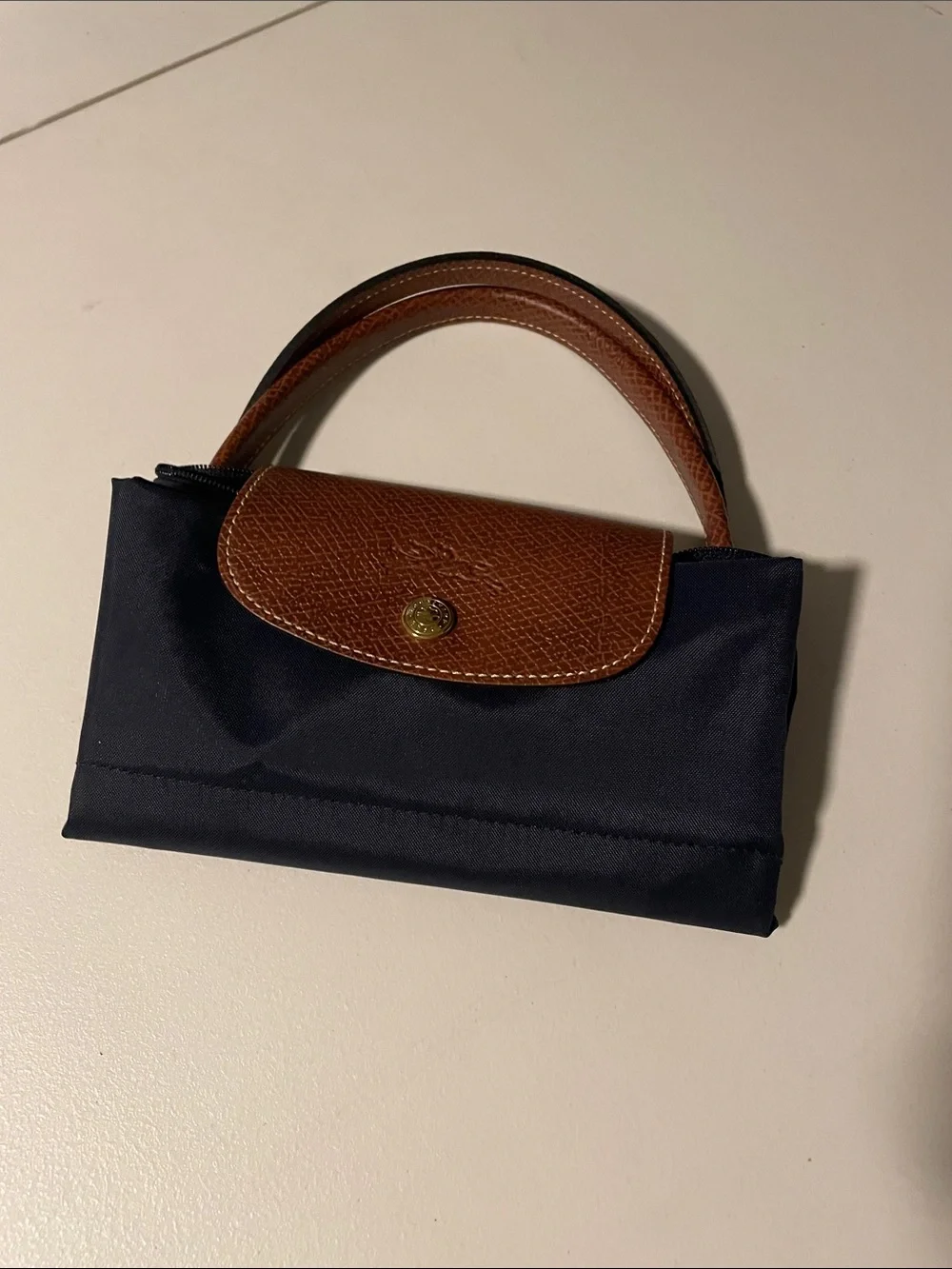 Longchamp lepilage Navy Nylon Tote with Brown Leather Trim